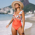 Duck Egg & Red Ruffle Shoulder One-Piece Swimsuit